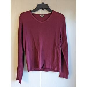 BKLE Women's Long Sleeve Burgundy V-neck Long Sleeve Cotton T-shirt Top Size L